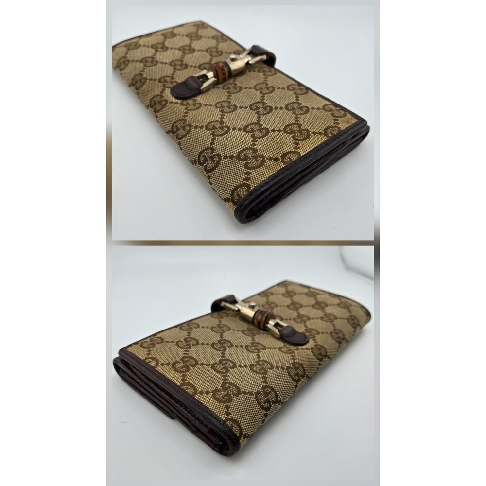 Gucci GG Monogram Jackie Bamboo Piston Clasp Long Wallet Brown Canvas 208566 - Picture 4 of 11